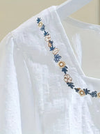 Dam Elegant Blus med Broderade Blommor