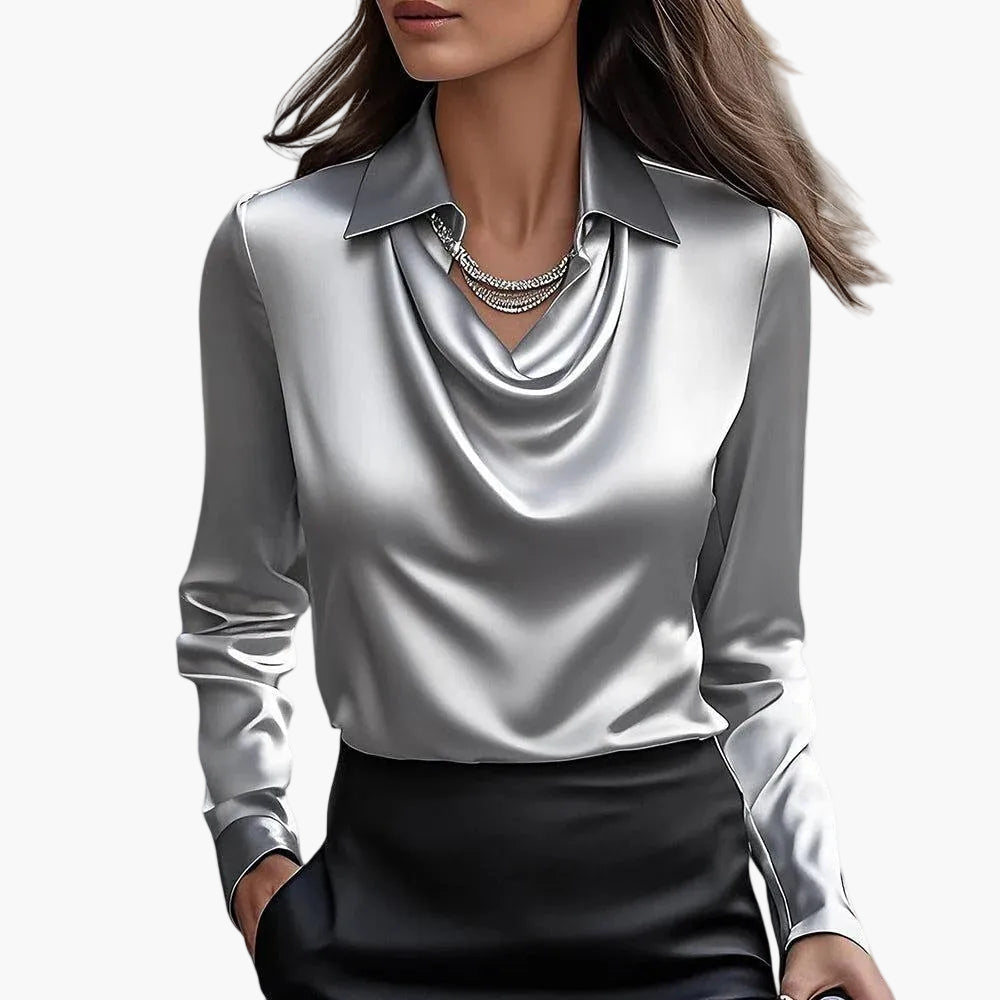 Dam Blus Elegant Drape Hals Ringning