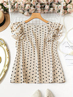 Dam Elegant Prickig Blus med Volangärm