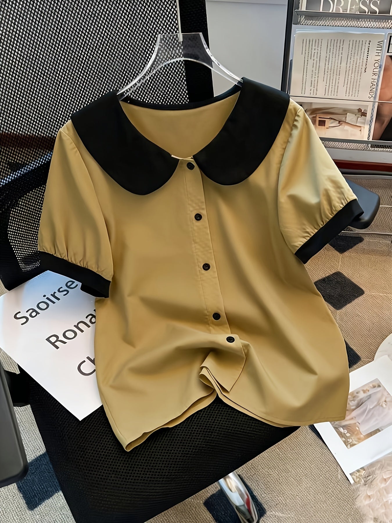 Dam Blus Elegant Kortärmad Med Krage