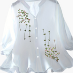 Dam Elegant Blus med Broderade Blommor
