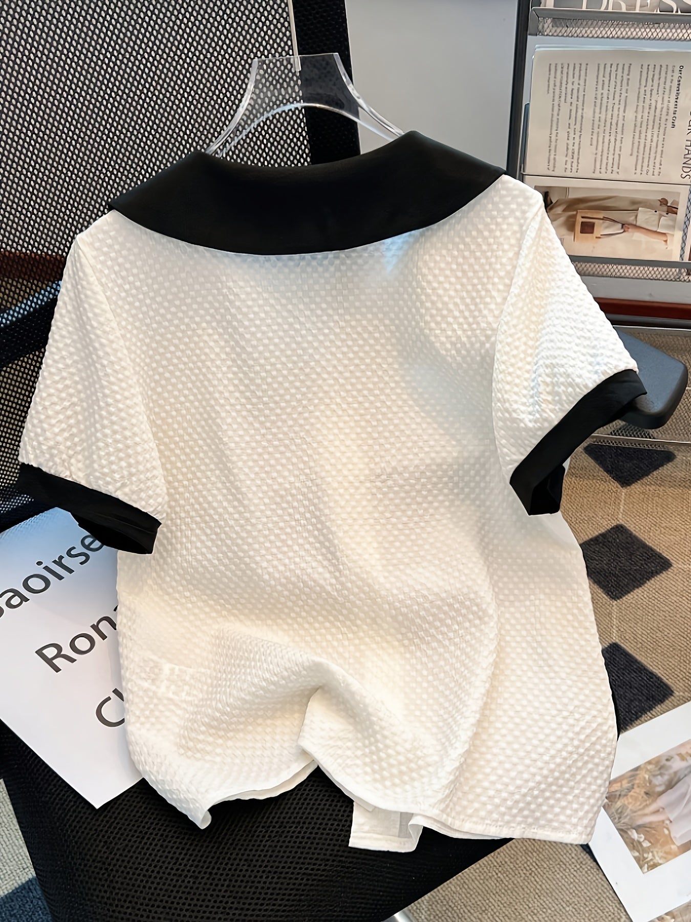Dam Blus Elegant Kortärmad Med Krage