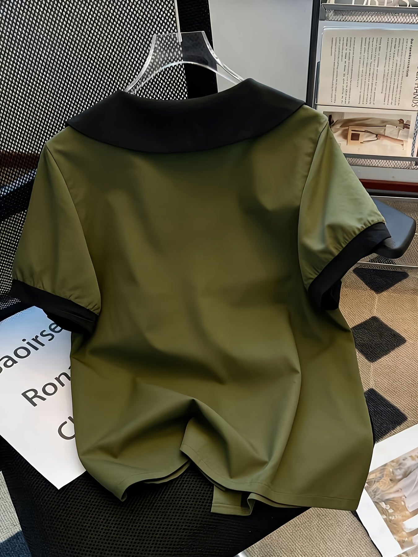 Dam Blus Elegant Kortärmad Med Krage