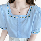 Dam Elegant Blus med Broderade Blommor