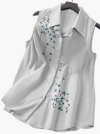 Dam Ärmlös Elegant Blus med Broderade