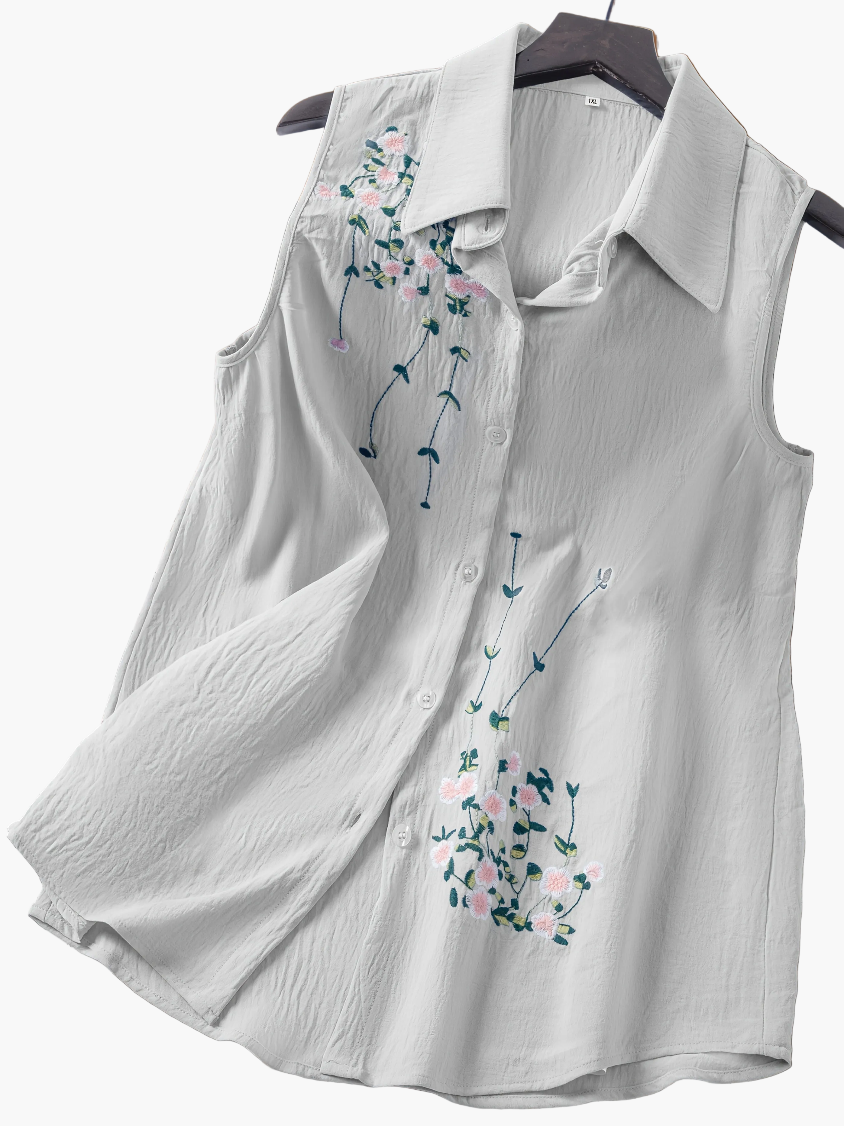 Dam Ärmlös Elegant Blus med Broderade