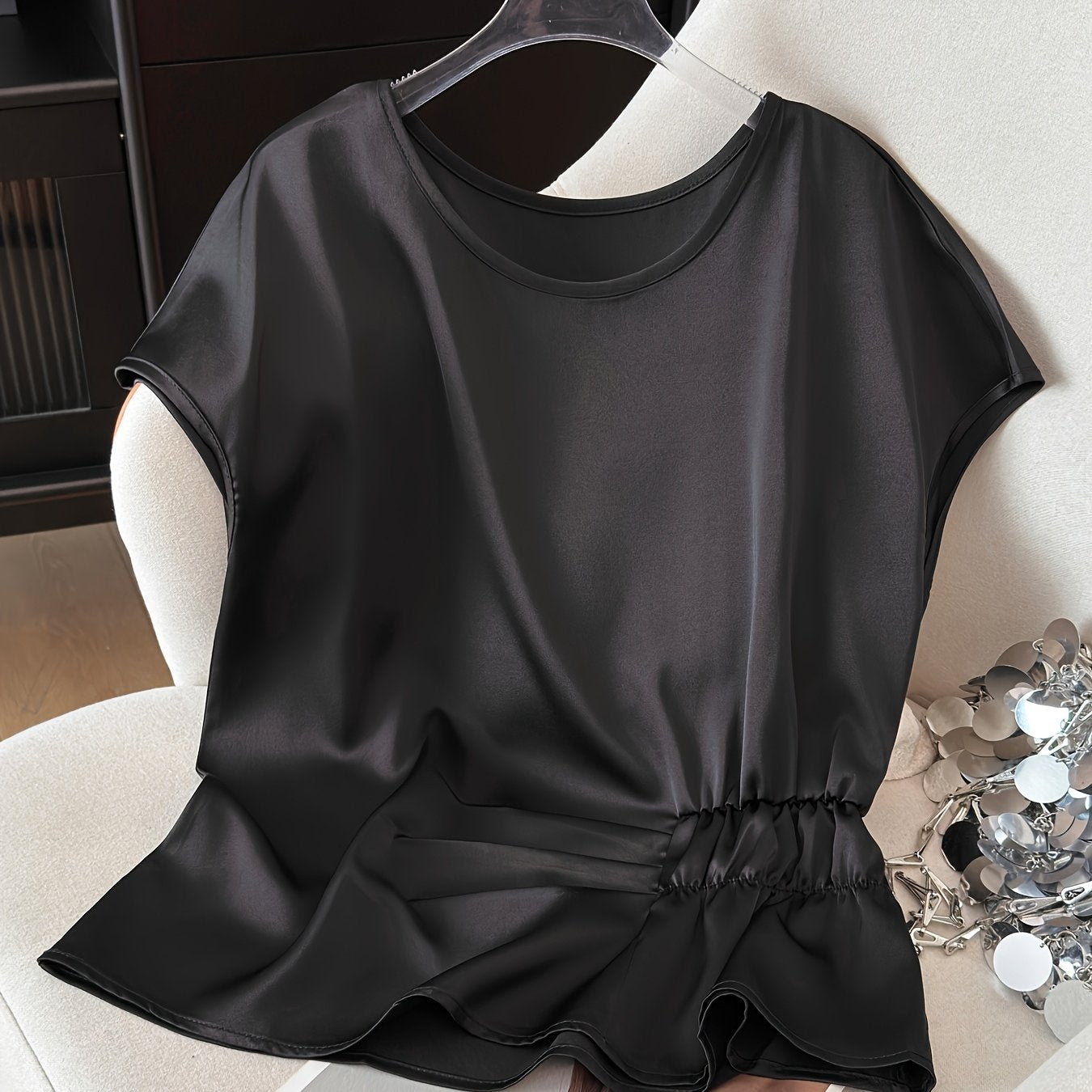 Dam Blus med Asymmetrisk Rynkning och