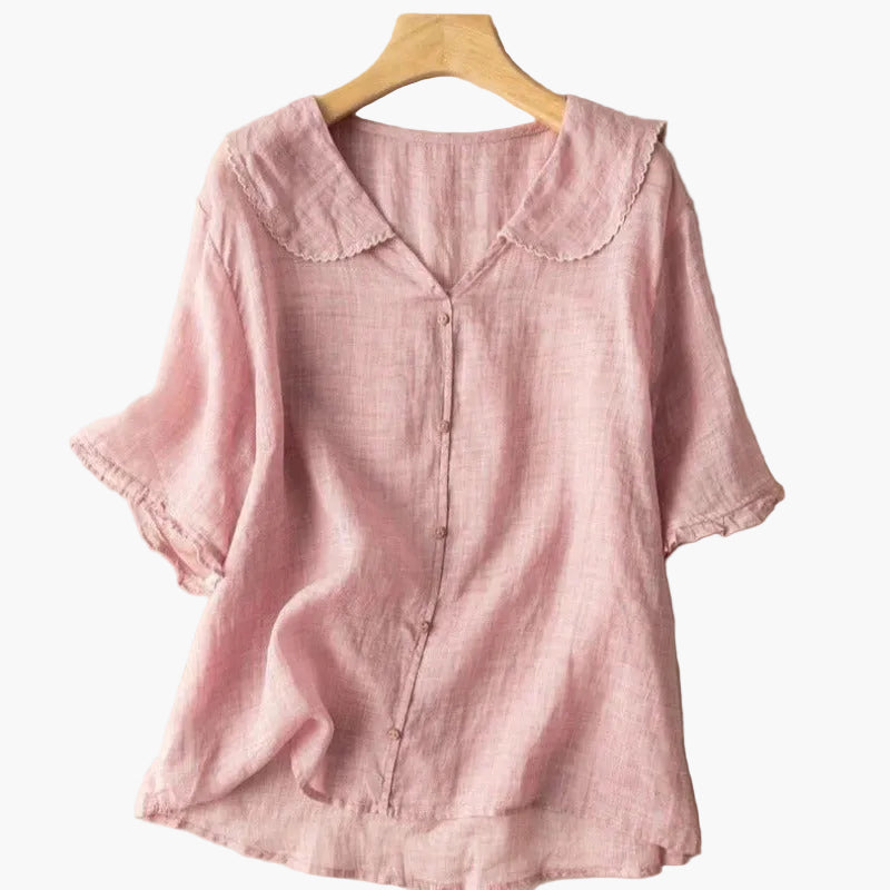 Dam Blus med Vintagekrage och Avslappnad