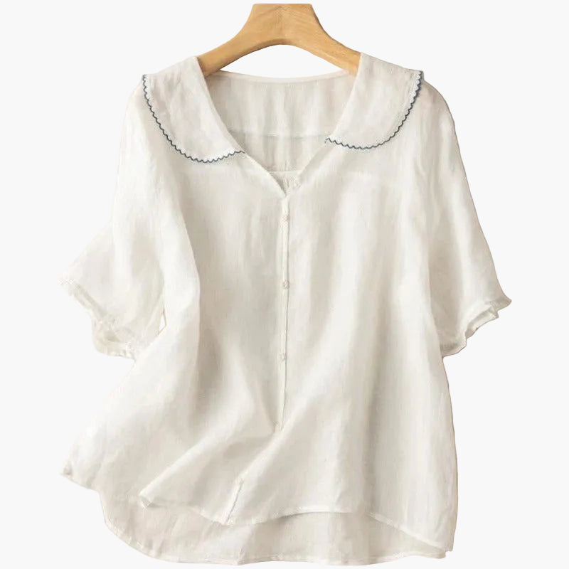 Dam Blus med Vintagekrage och Avslappnad