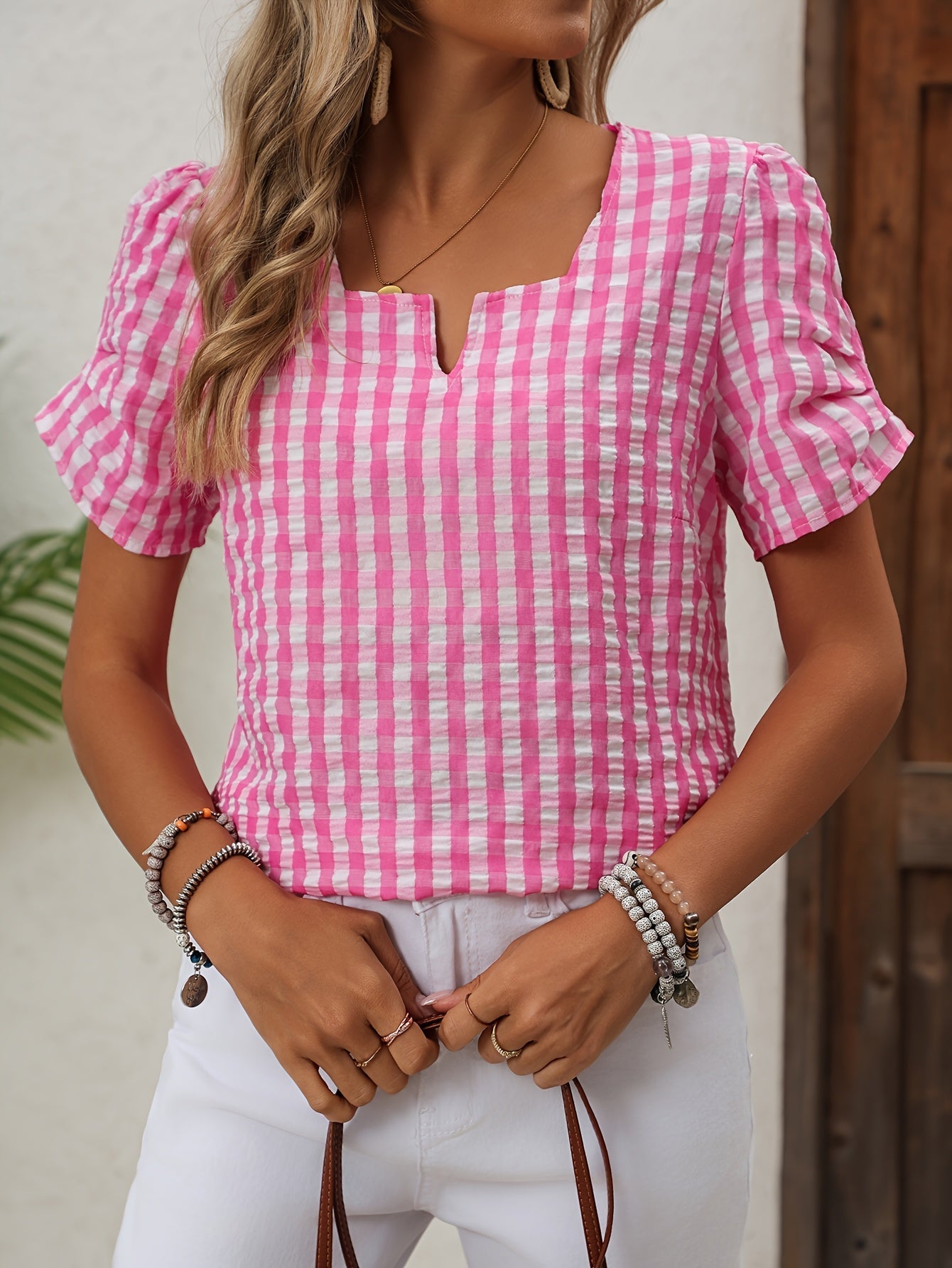 Dam Blus Elegant Rutig Vår/Sommar Top
