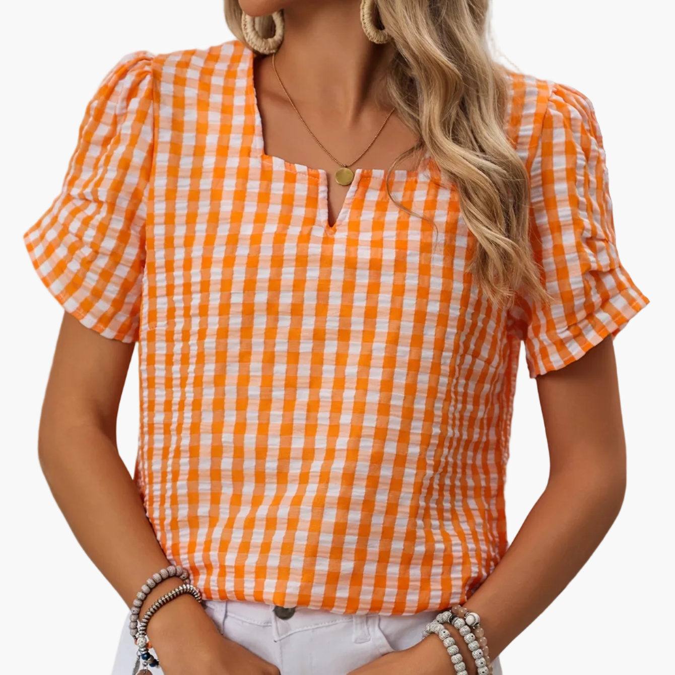 Dam Blus Elegant Rutig Vår/Sommar Top