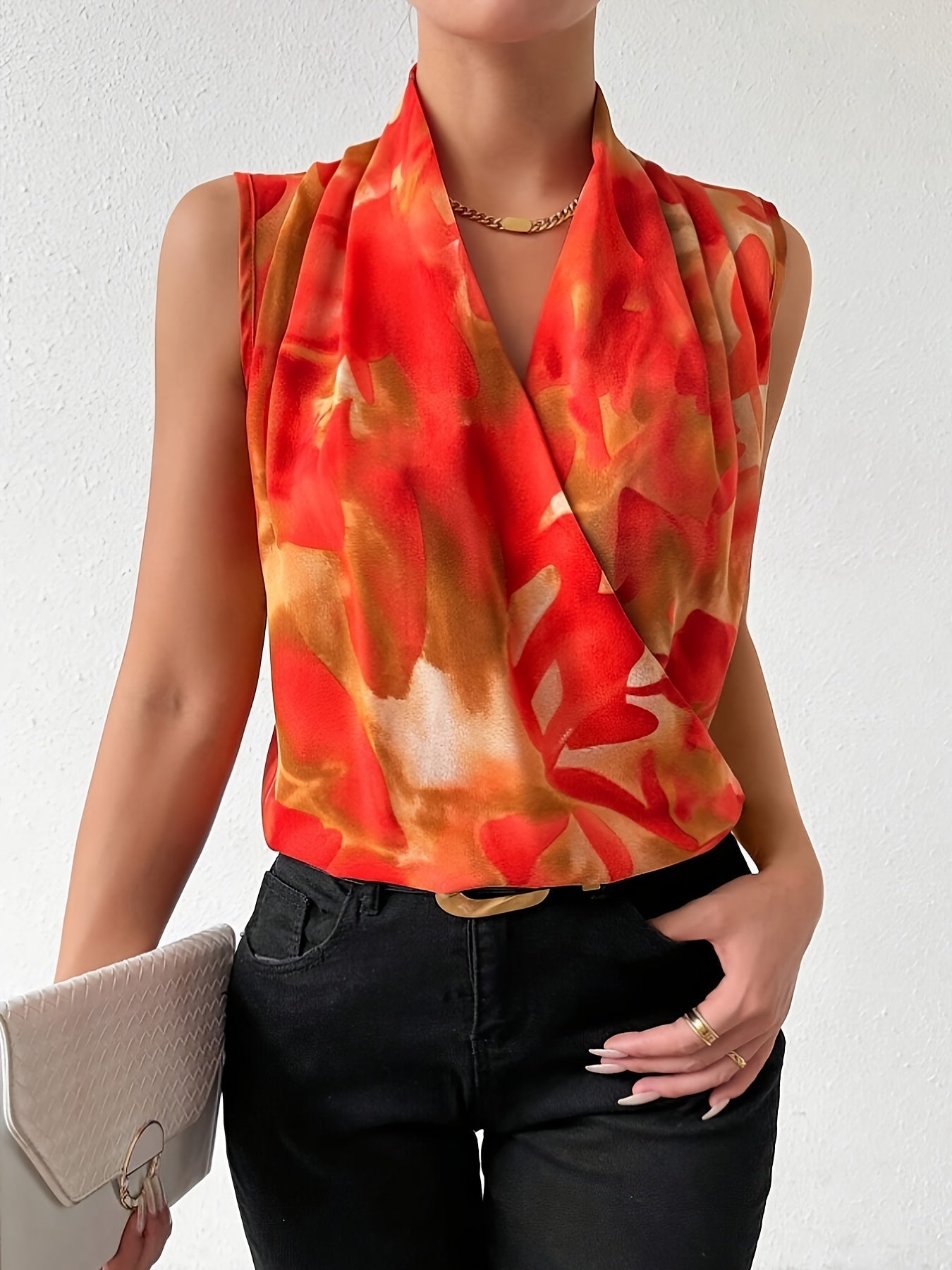 Dam Blus Ärmlös Omlott Vardagsstil Elegant