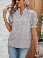 Dam Blus Randig Vardag Elegant Puffärm