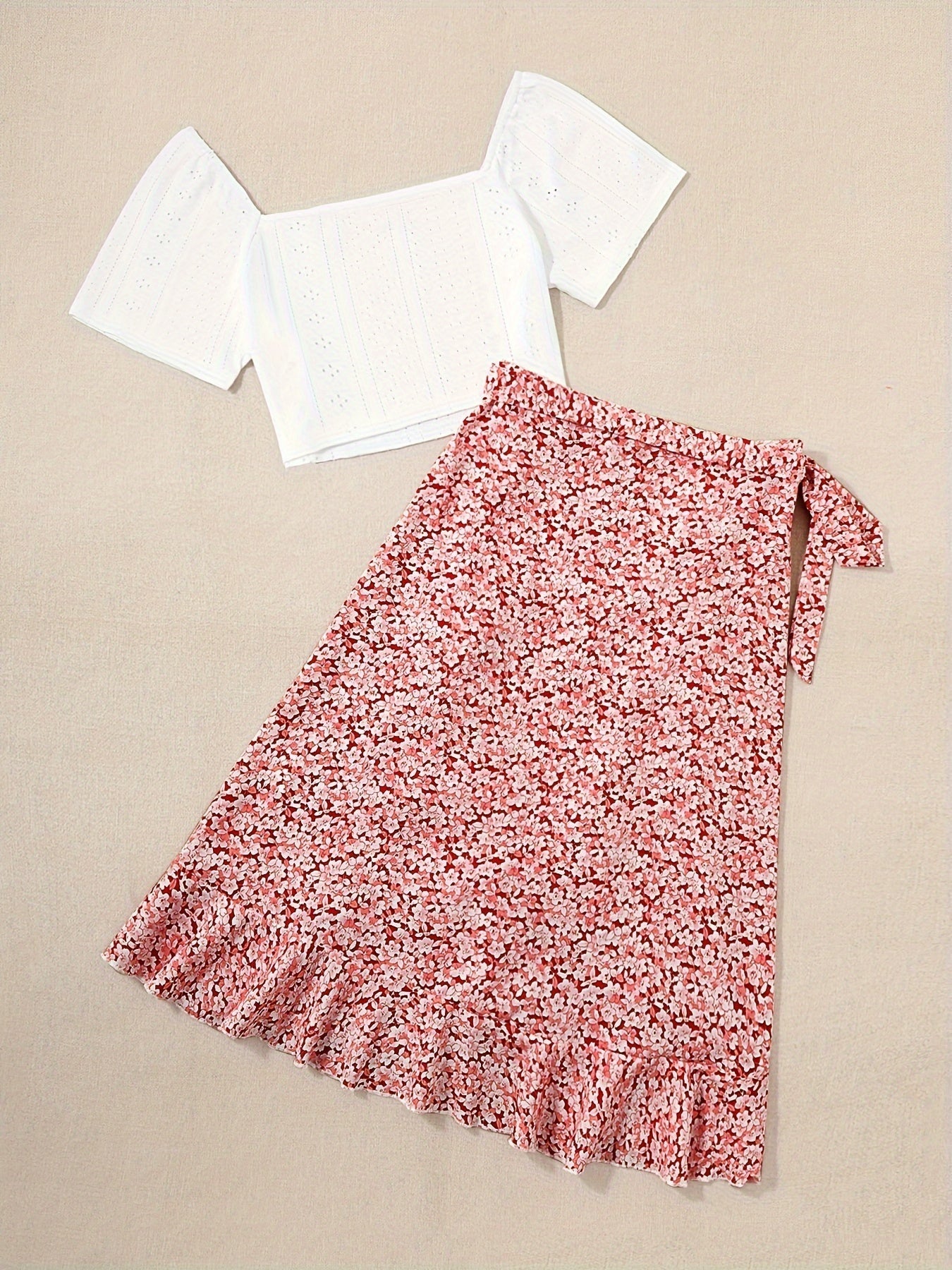 Damers romantisk tvådelad sommaroutfit med blus
