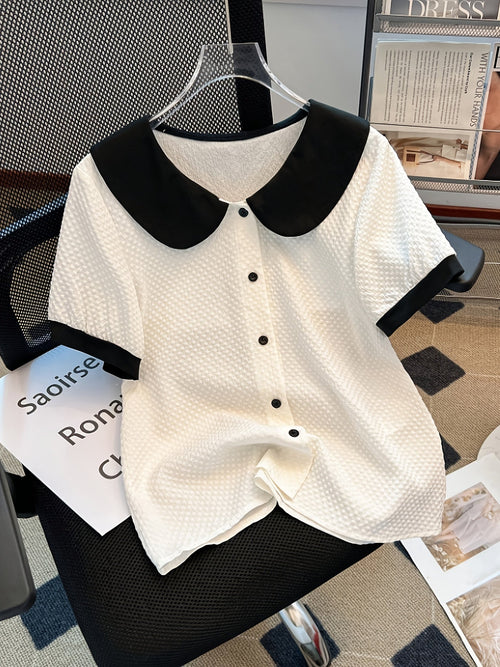 Dam Blus Elegant Kortärmad Med Krage