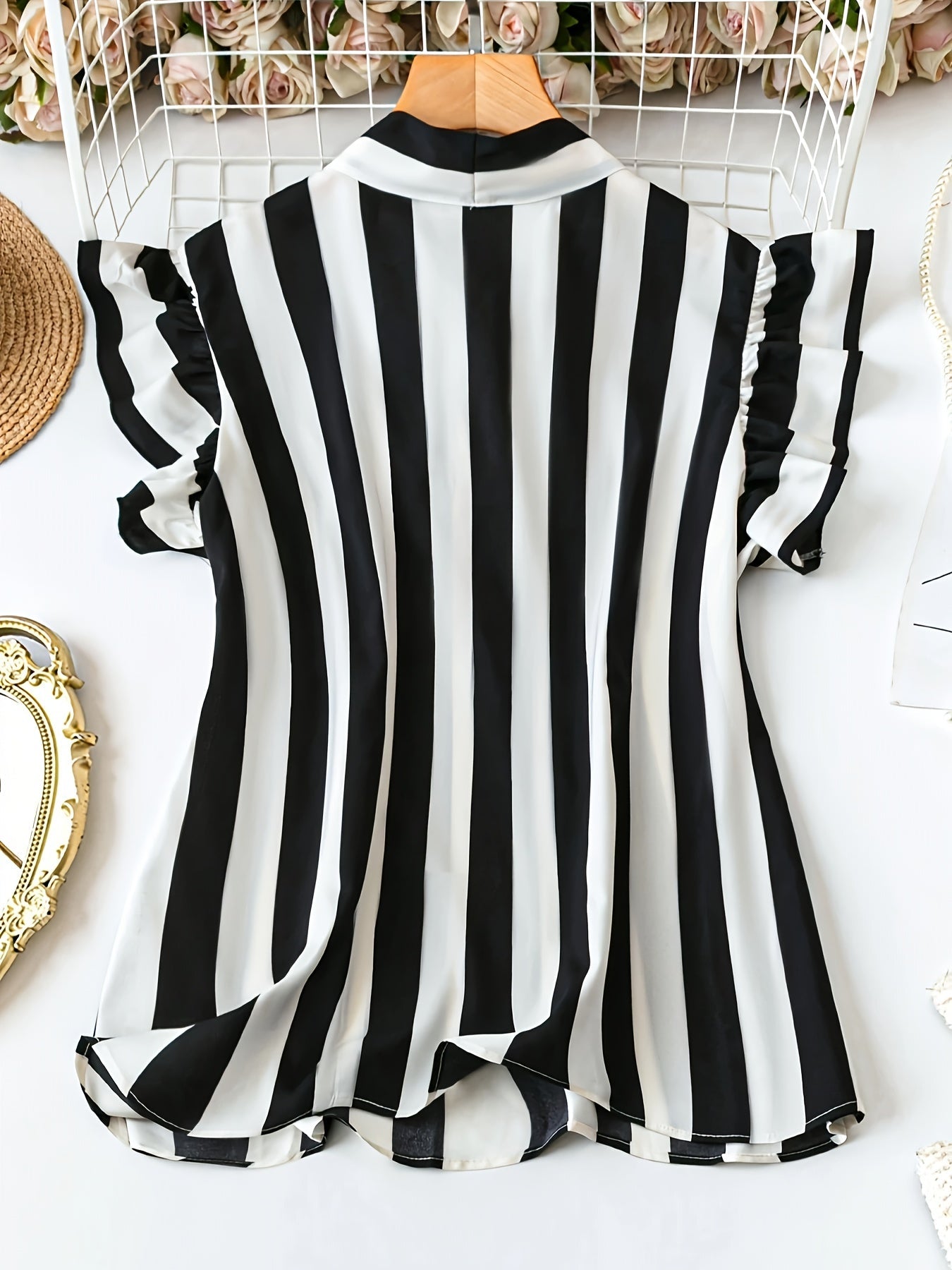 Dam Blus Elegant Randig Med Rosett