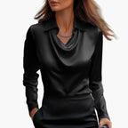 Dam Blus Elegant Drape Hals Ringning