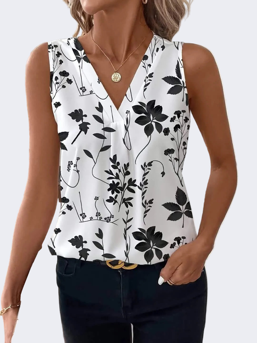 Dam Blus med Blommigt Mönster och