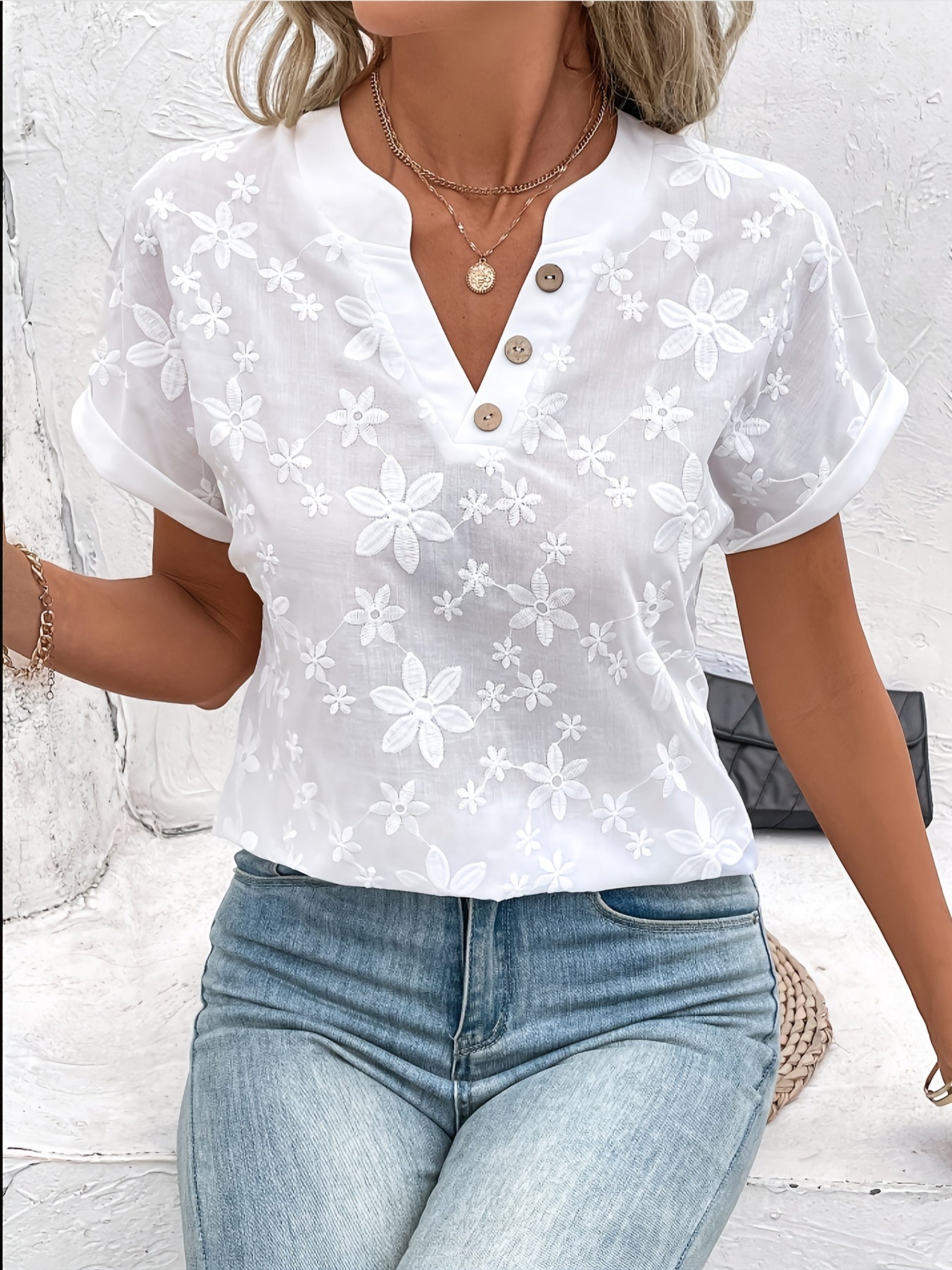 Dam Blus Somrig Elegant Blommig V