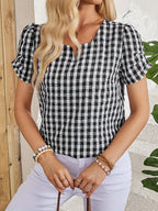 Dam Blus Elegant Rutig Vår/Sommar Top