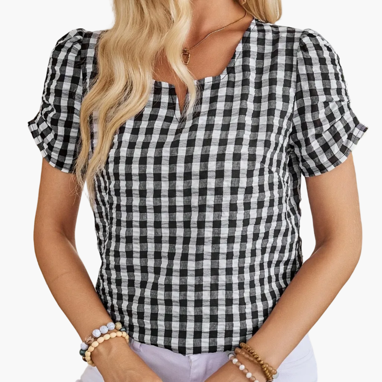 Dam Blus Elegant Rutig Vår/Sommar Top