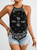 Dam Halterneck Blus med Paisley Mönster