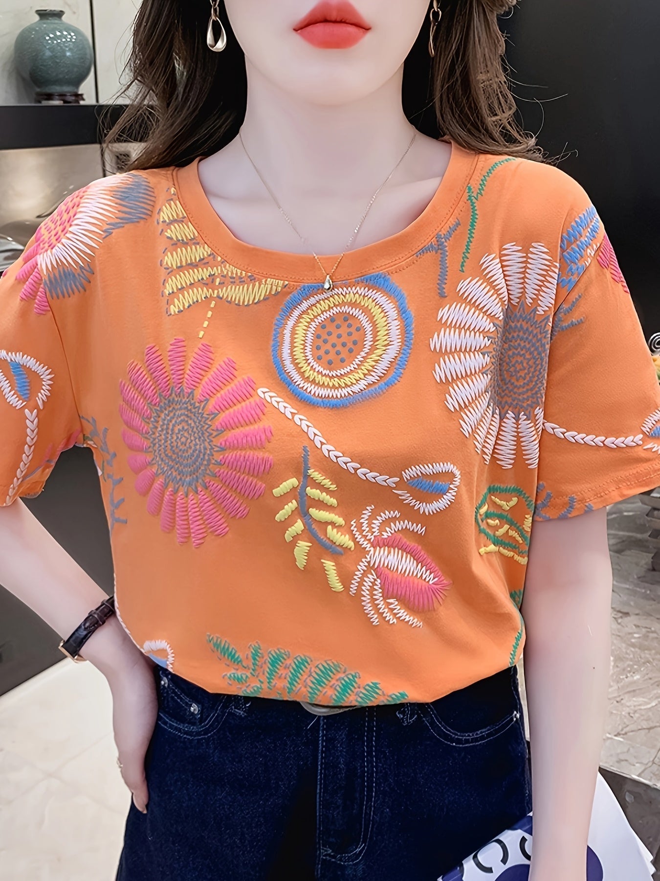Dam Topp Broderad Boho Stil Ledig