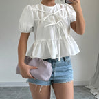 Dam Peplum Blus med Puffärmar och