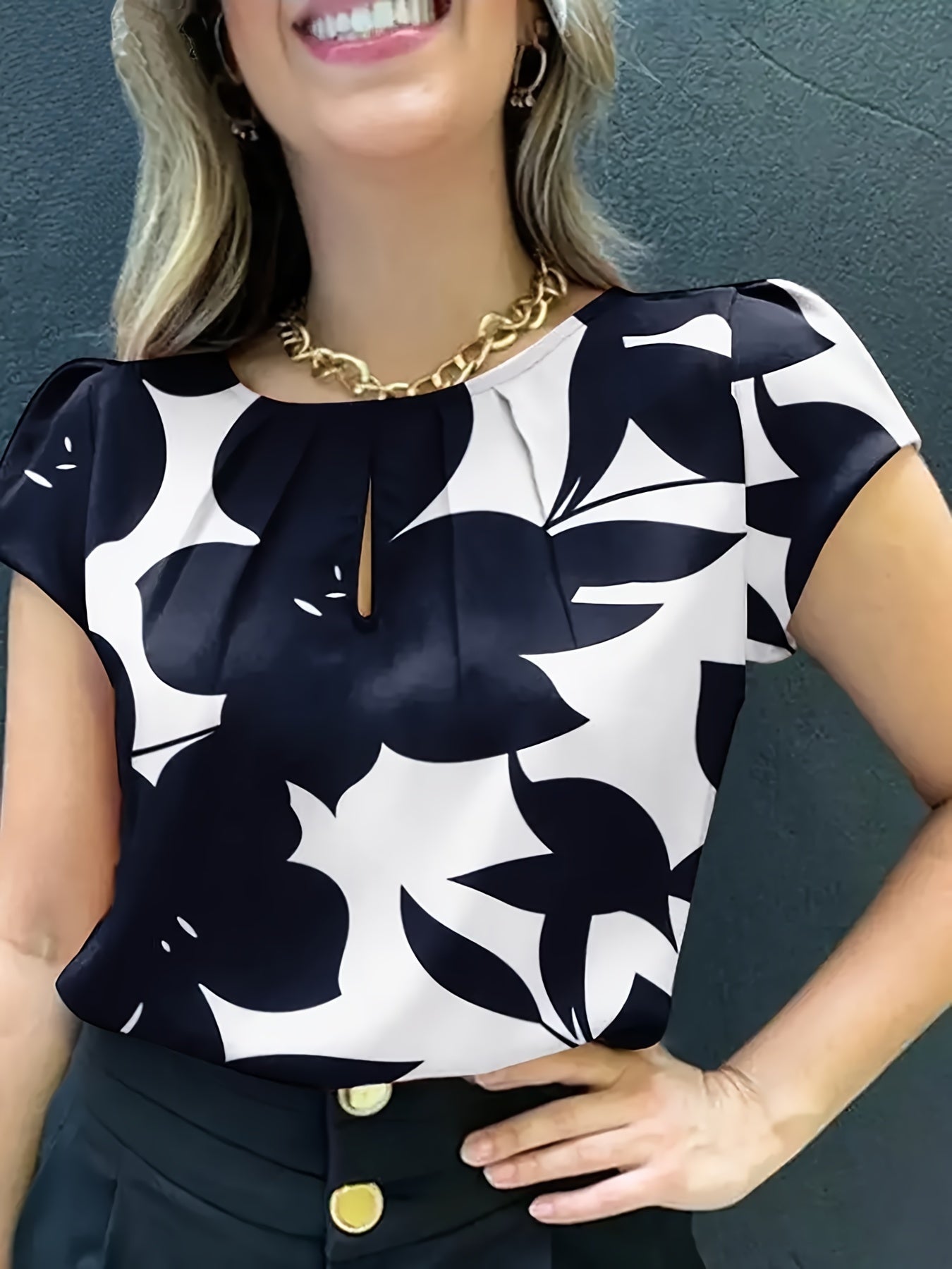 Dam Blus Kortärmad Elegant Kontorsstil Lös