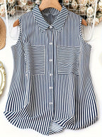 Dam Ärmlös Randig Skjortblus Elegant Sommar