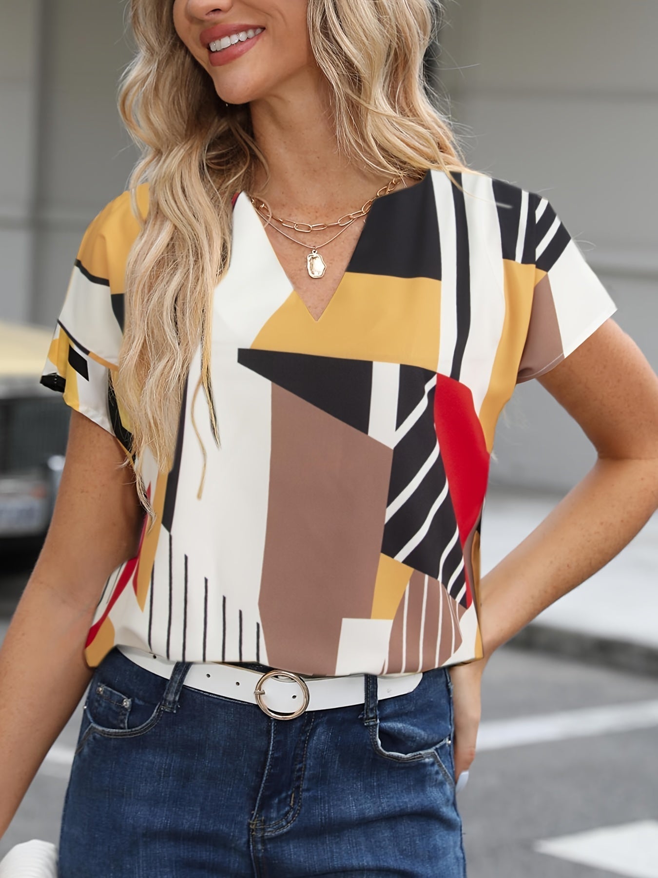 Dam Blus Geometriskt Mönster V