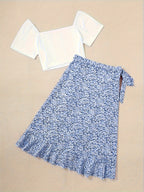 Damers romantisk tvådelad sommaroutfit med blus
