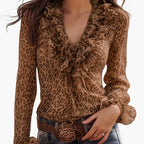Damblus Elegant Leopardmönstrad med Volanger och