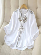 Dam Blus med Broderad Detalj och