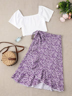 Damers romantisk tvådelad sommaroutfit med blus