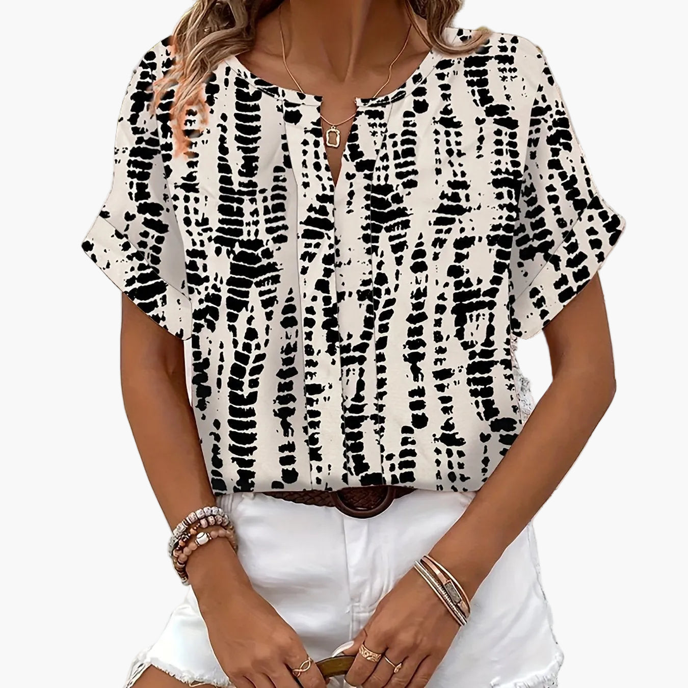 Dam Blus Elegant Mönstrad Kortärmad Top