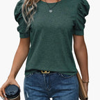 Dam Topp Elegant Puffärm Kortärmad Blus