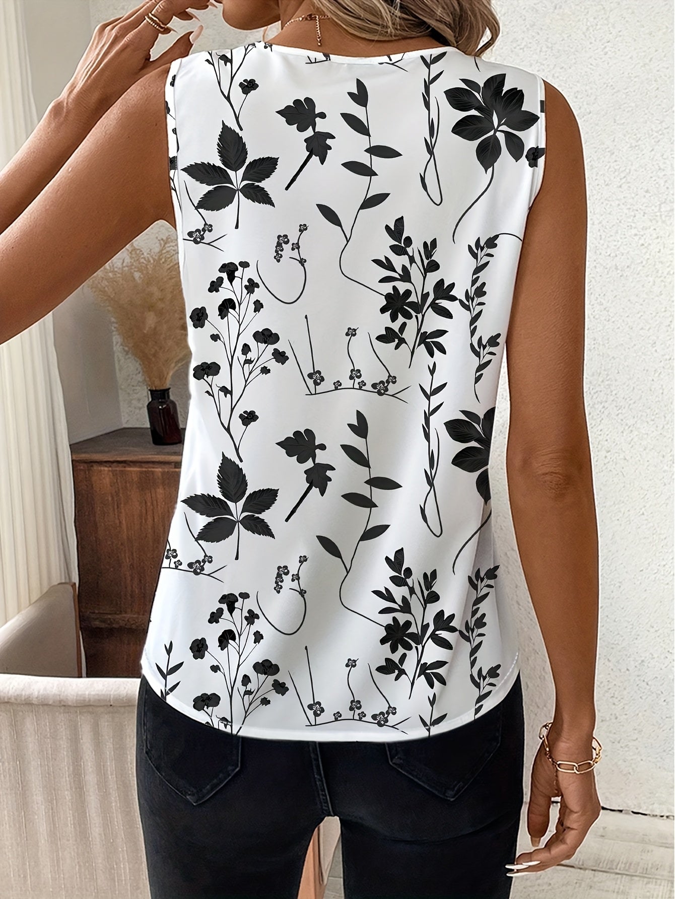 Dam Blus med Blommigt Mönster och