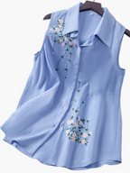 Dam Ärmlös Elegant Blus med Broderade