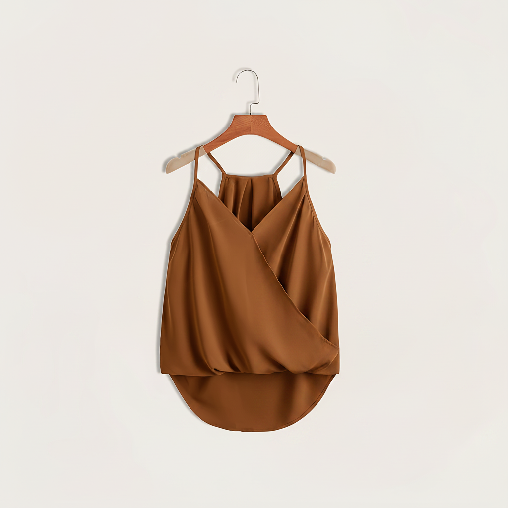 Dam Halterneck Draperad Ärmlös Blus