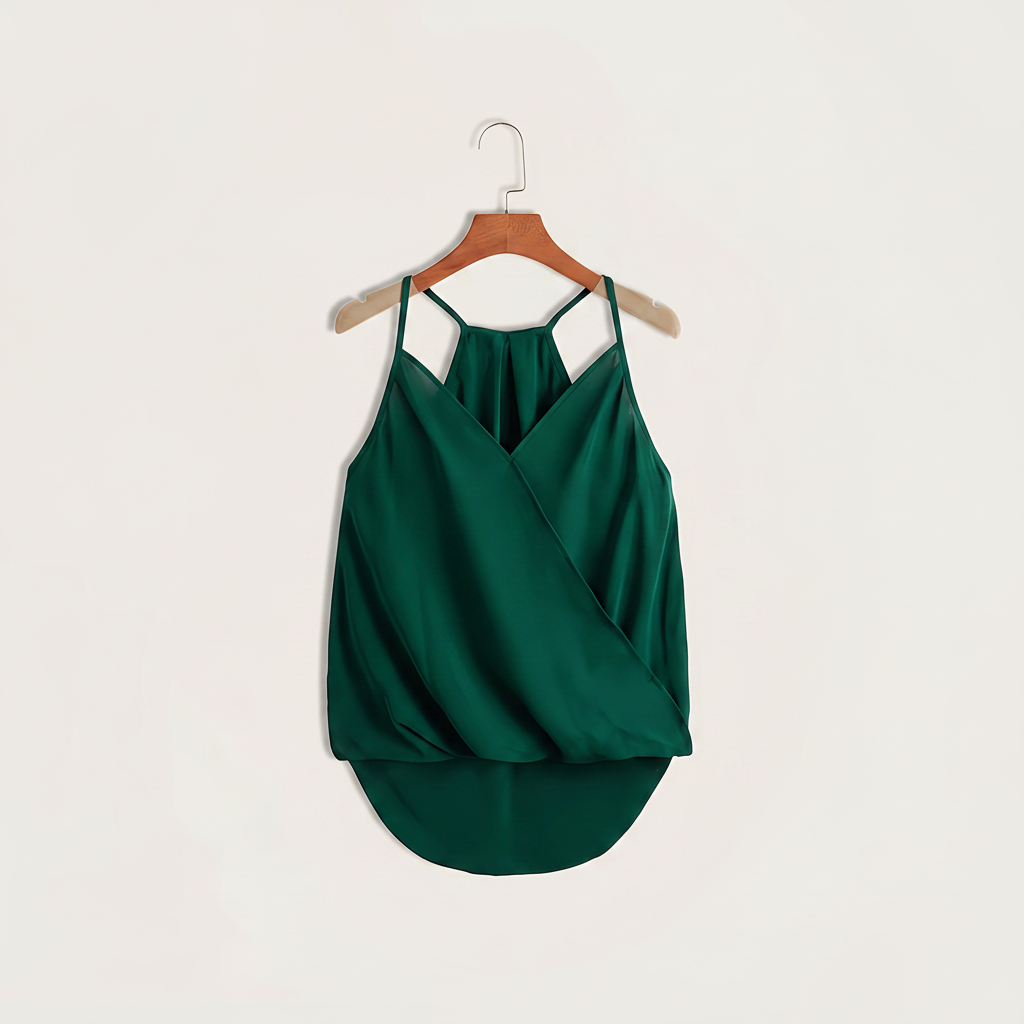 Dam Halterneck Draperad Ärmlös Blus