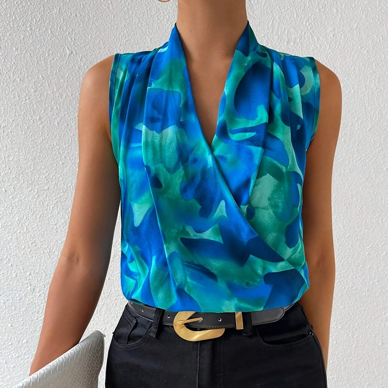 Dam Blus Ärmlös Omlott Vardagsstil Elegant