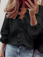 Dam Elegant Rutig Volangblus med V