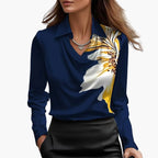 Dam Blus Elegant Drape Hals Ringning