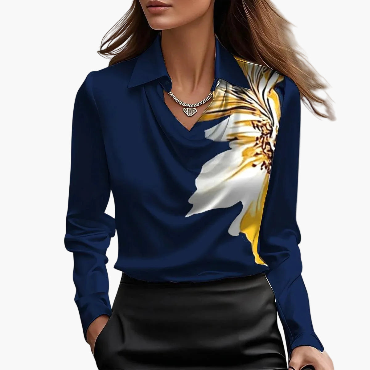 Dam Blus Elegant Drape Hals Ringning