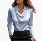 Dam Blus Elegant Drape Hals Ringning