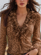 Damblus Elegant Leopardmönstrad med Volanger och