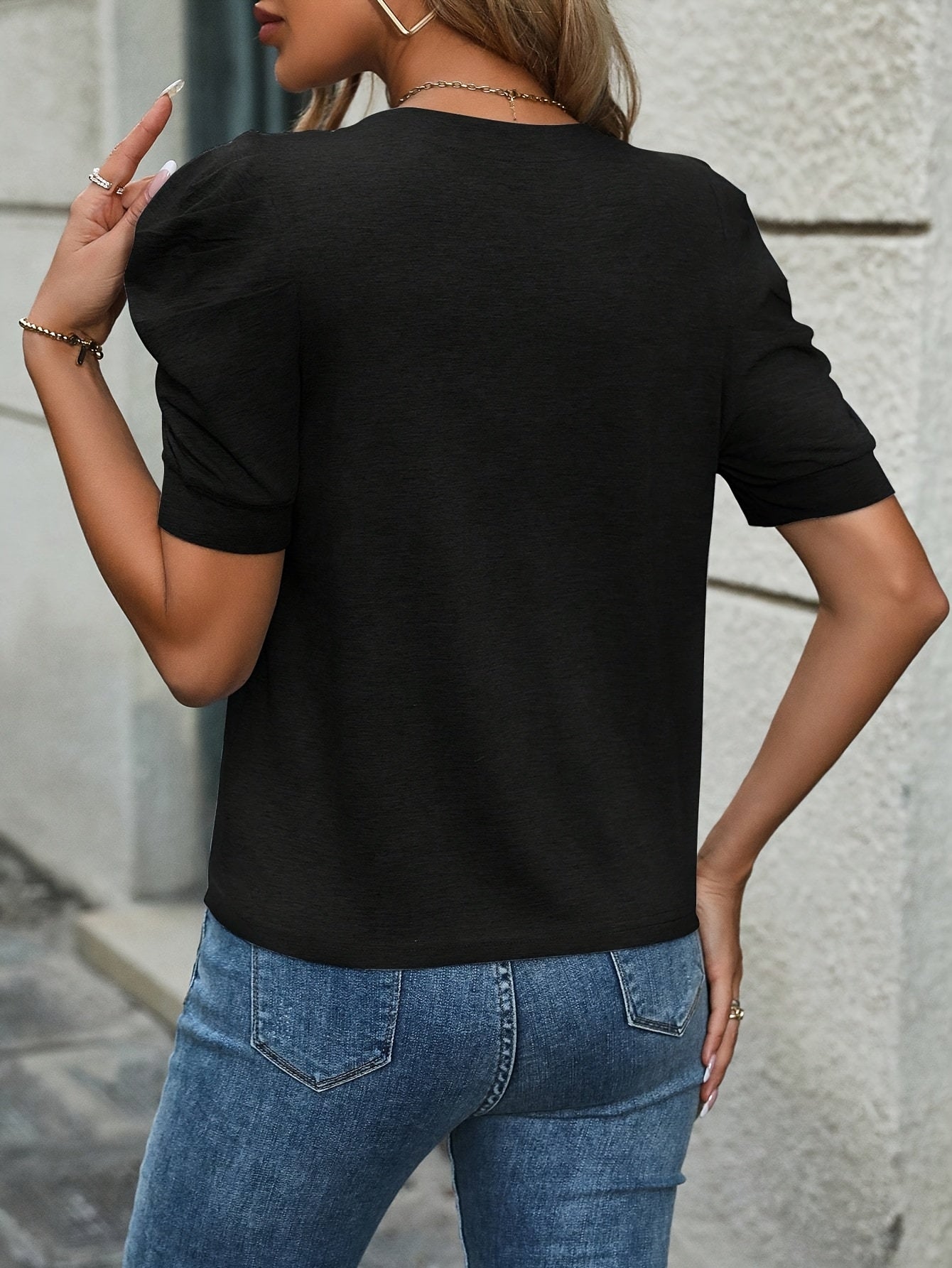 Dam Topp Elegant Puffärm Kortärmad Blus