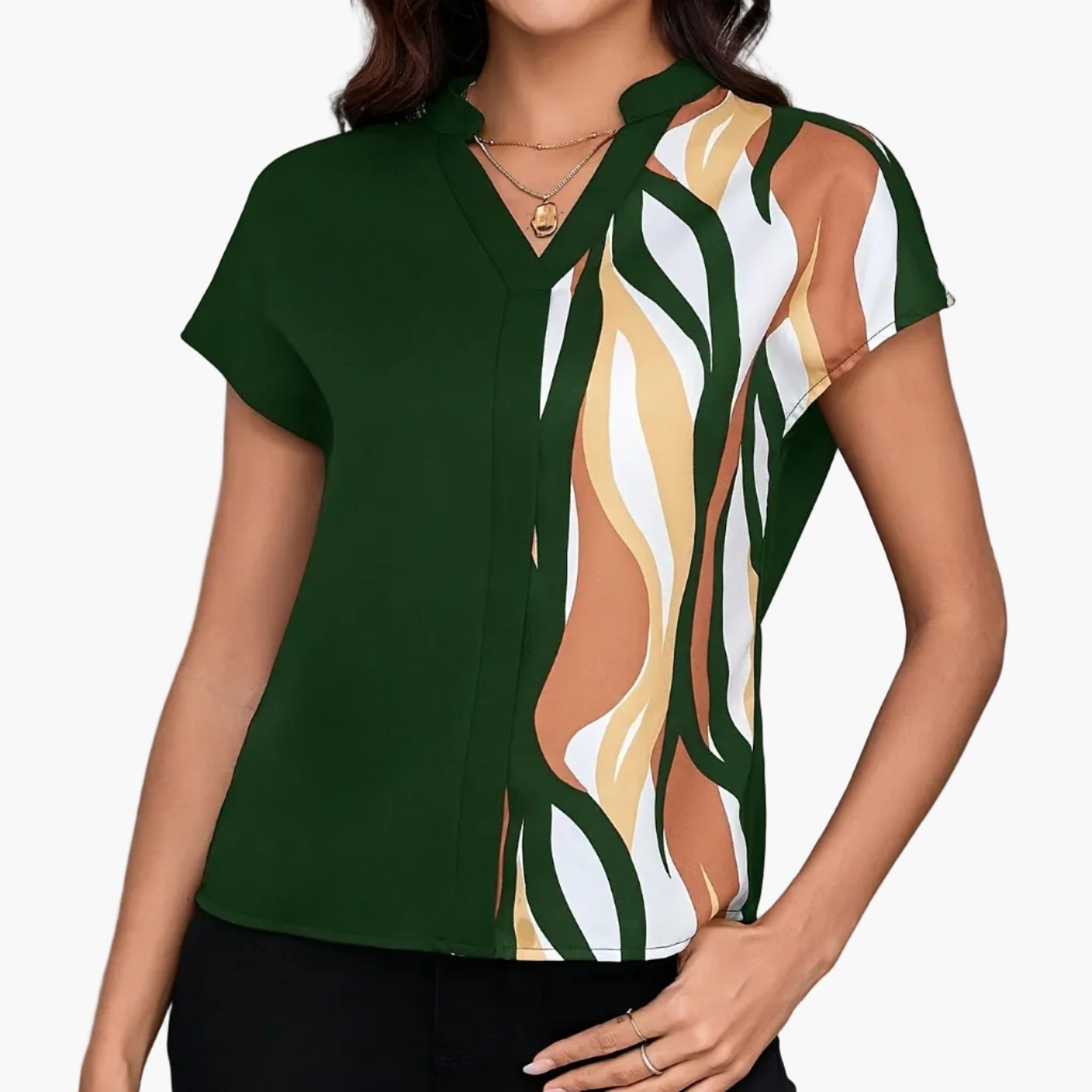 Dam Elegant Blus med Geometriskt Mönster