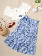 Damers romantisk tvådelad sommaroutfit med blus